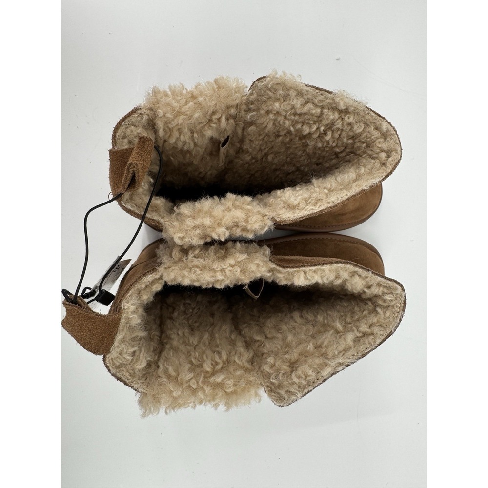 ZARA NWT Cozy Shearling Lined Suede Ankle Boots Chestnut Brown Moto Buckle Sz 9 - Picture 9 of 15